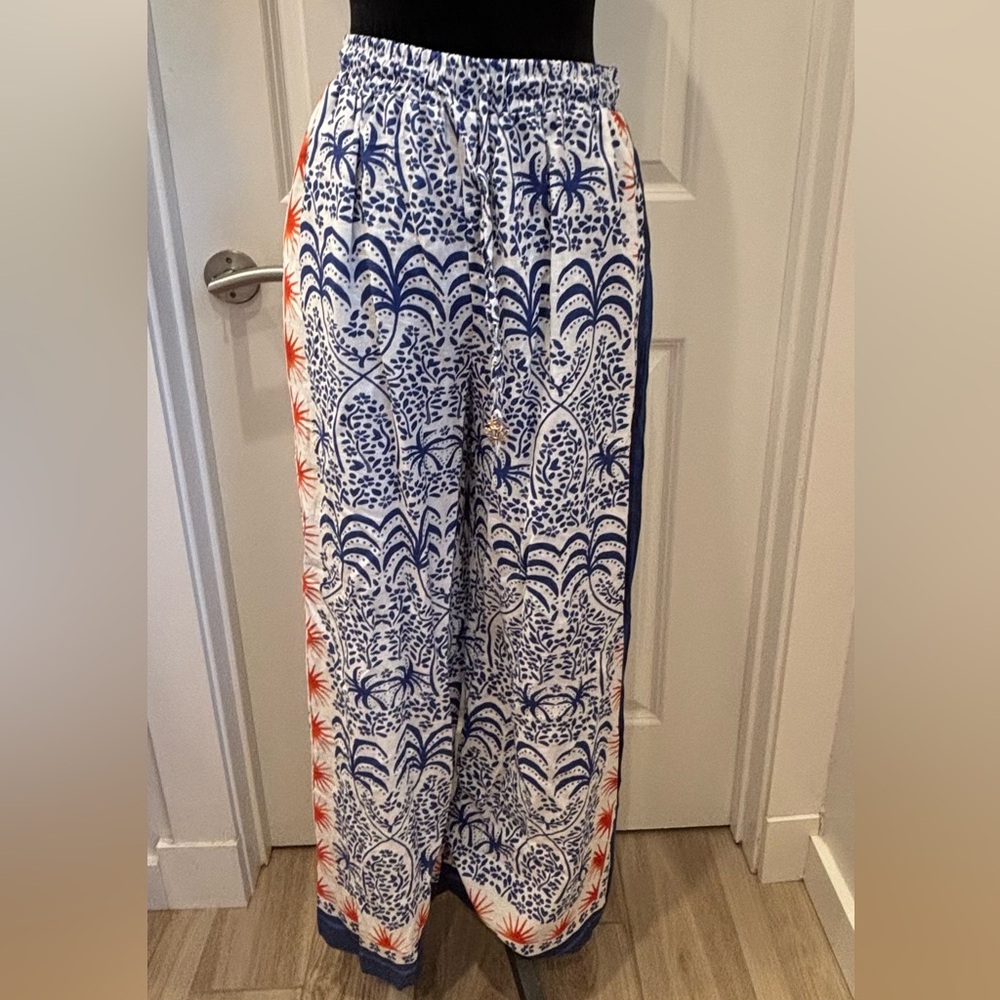NWT Rachel Zoe tropical print wide leg linen blend Pants - S